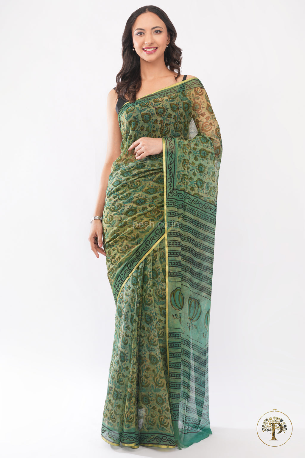 Nashpal Green Chiffon Saree