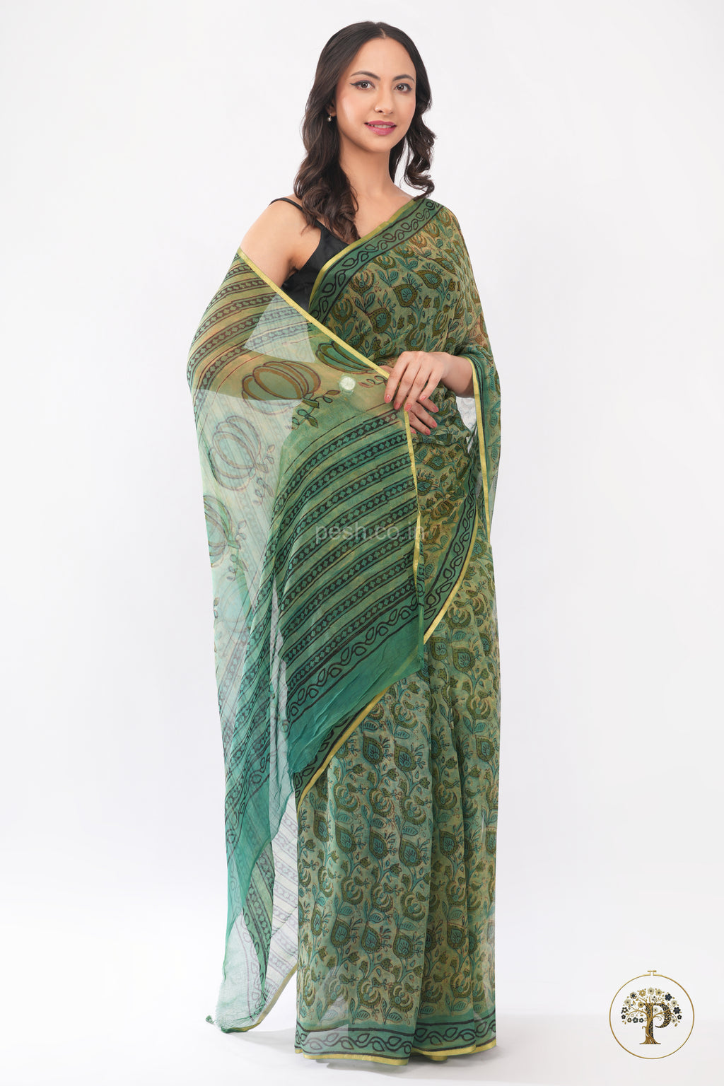Nashpal Green Chiffon Saree