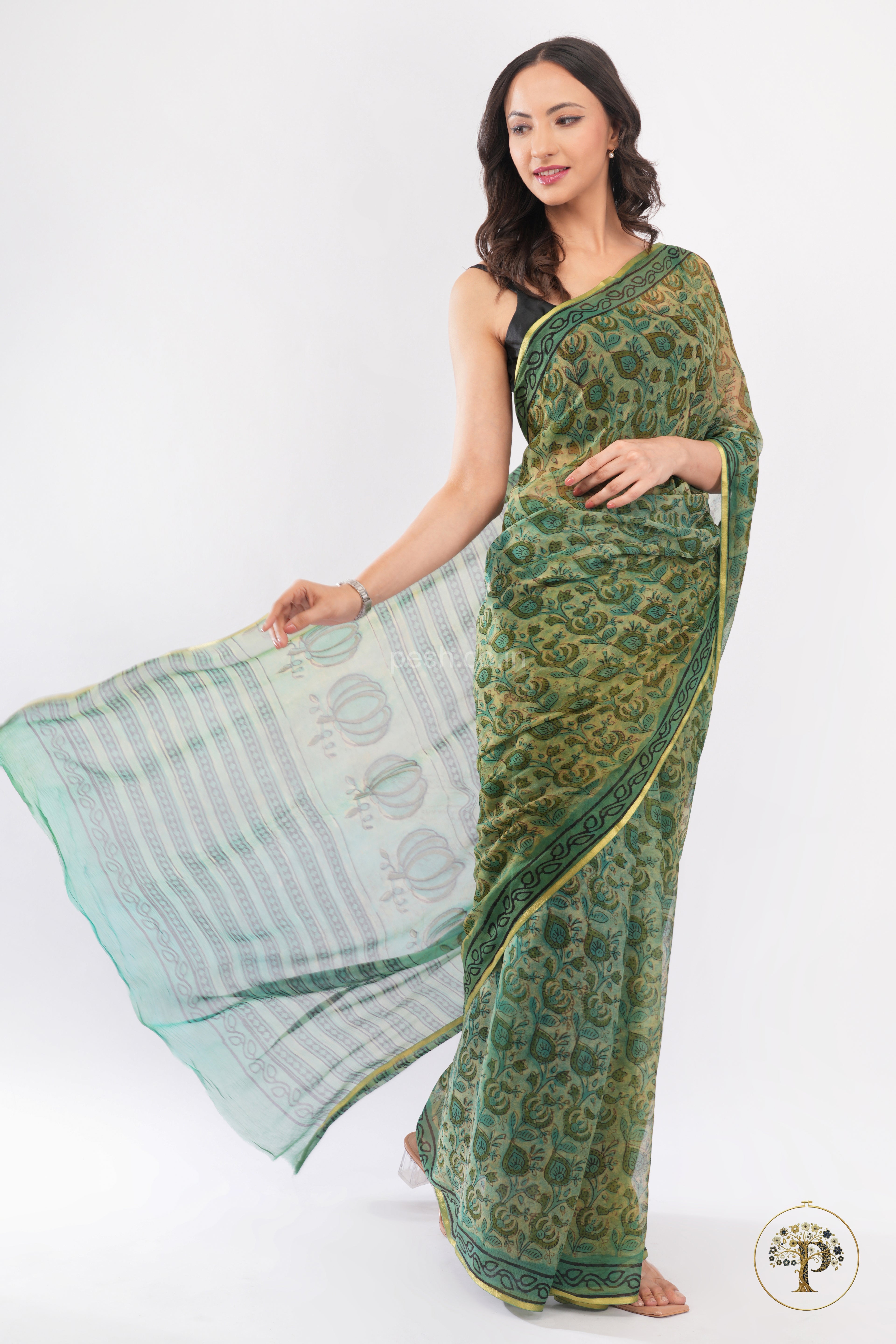 Nashpal Green Chiffon Saree