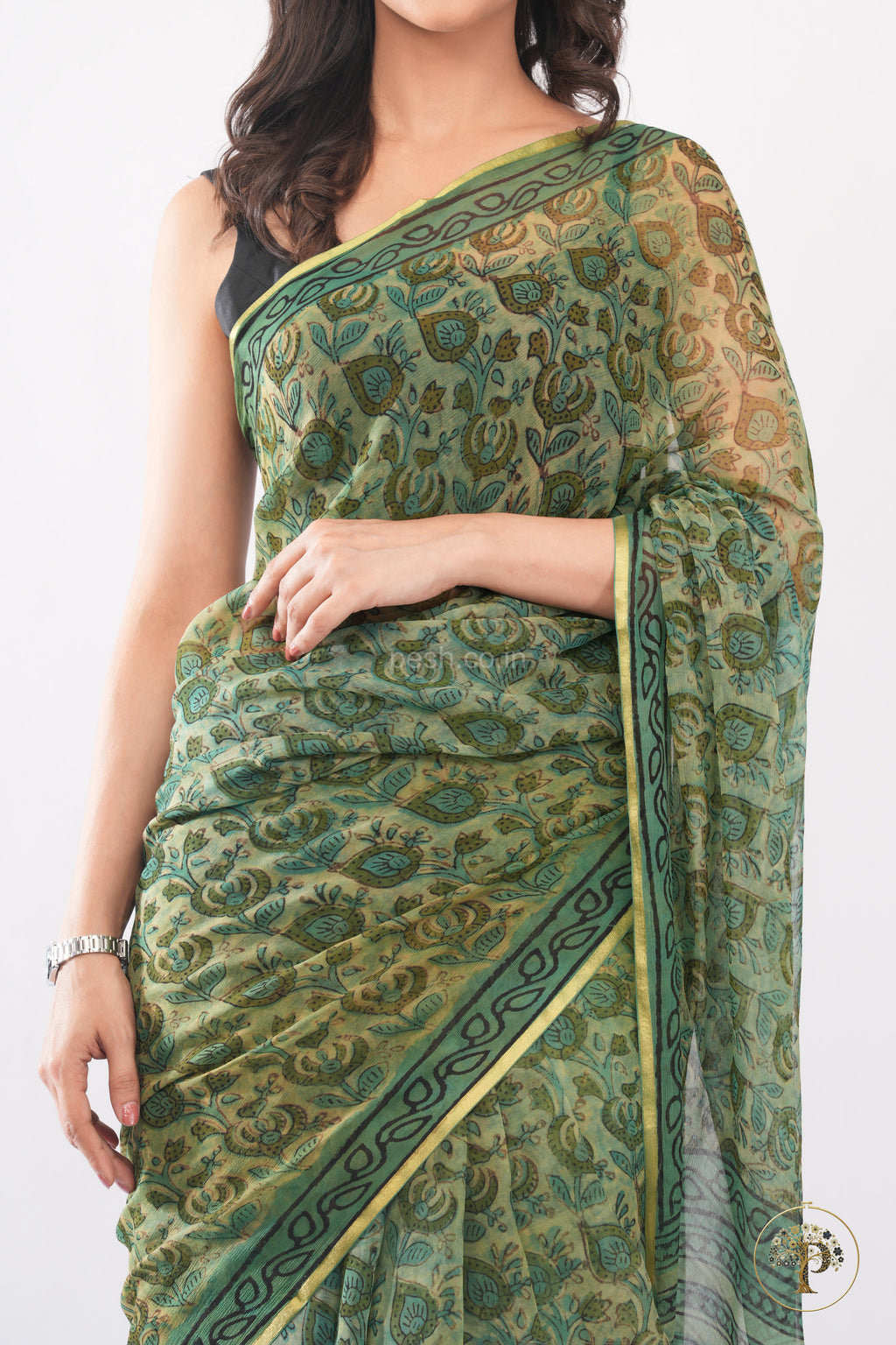 Nashpal Green Chiffon Saree