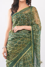 Nashpal Green Chiffon Saree