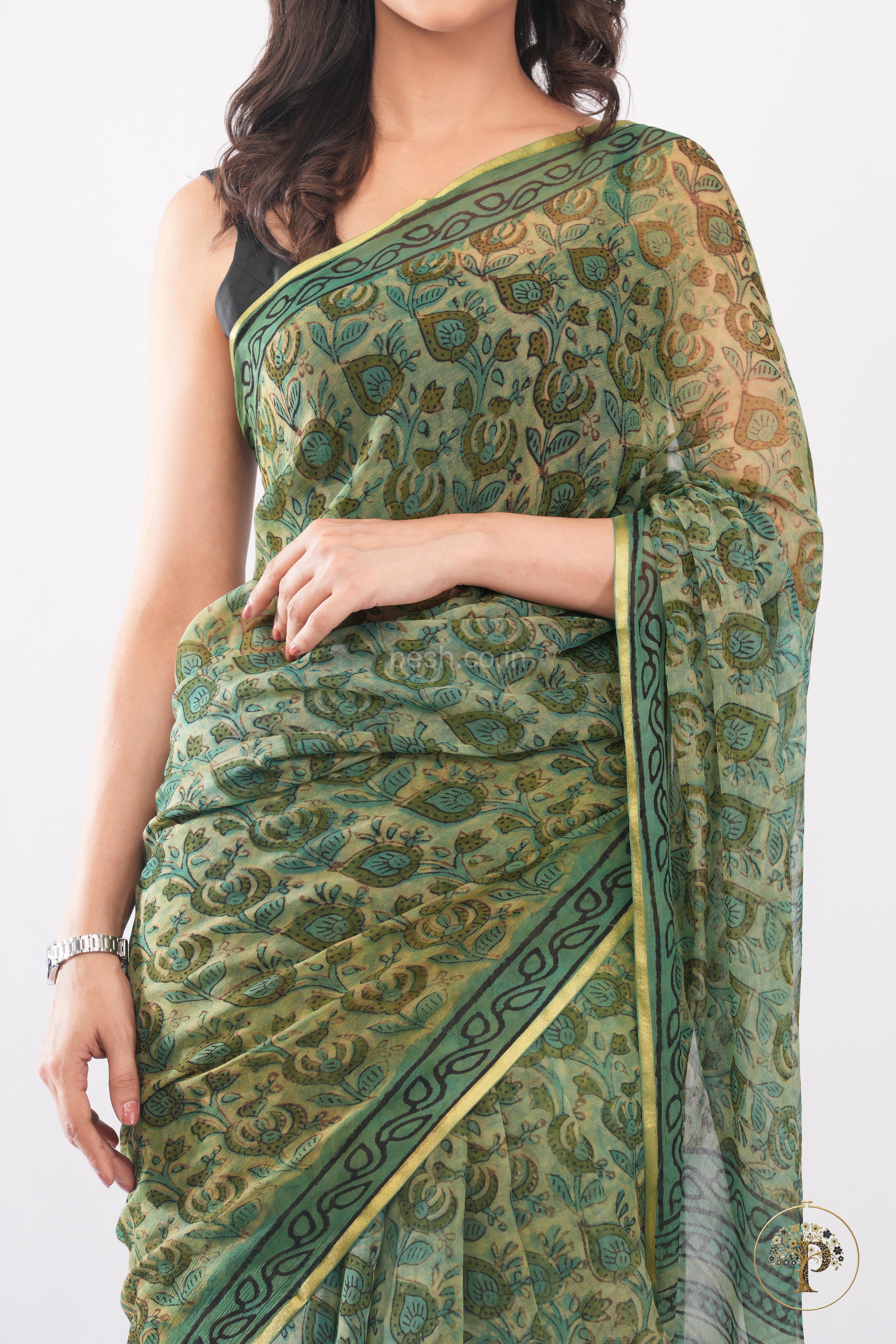 Nashpal Green Chiffon Saree