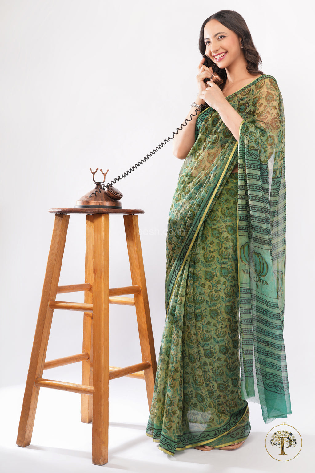Nashpal Green Chiffon Saree