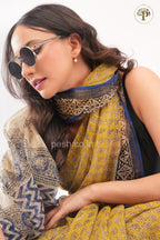 Yellow and Indigo Bagru Handblocked Kota Saree