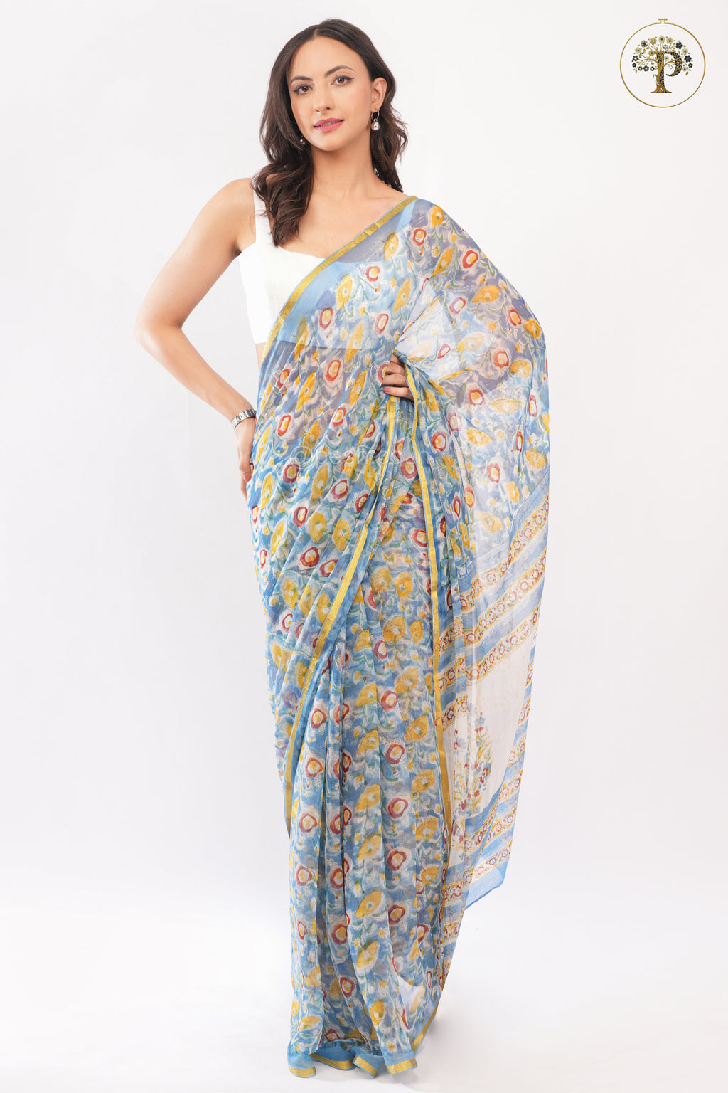 Blue Sanganeri Chiffon Saree