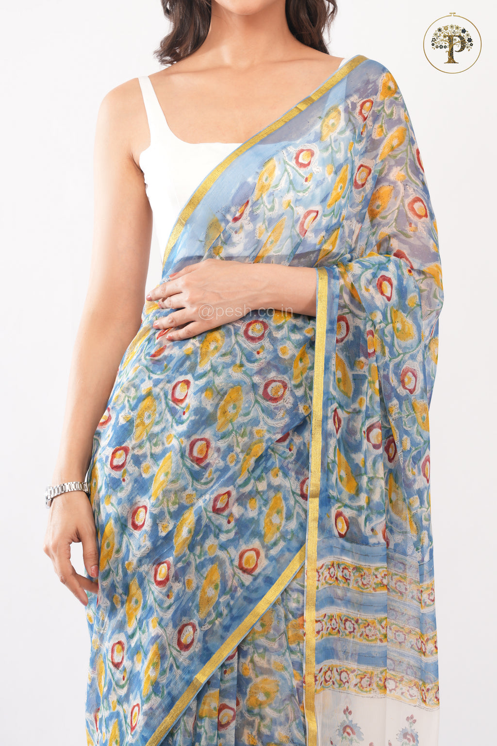 Blue Sanganeri Chiffon Saree
