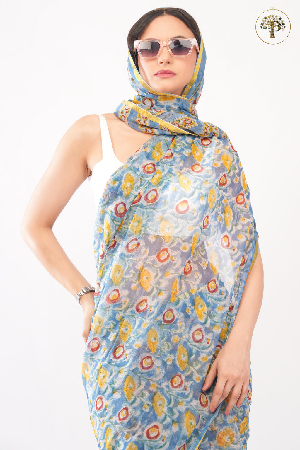 Blue Sanganeri Chiffon Saree