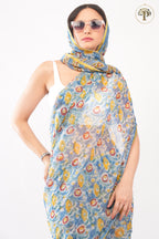 Blue Sanganeri Chiffon Saree