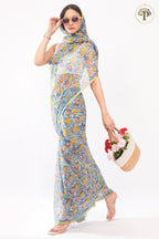Blue Sanganeri Chiffon Saree
