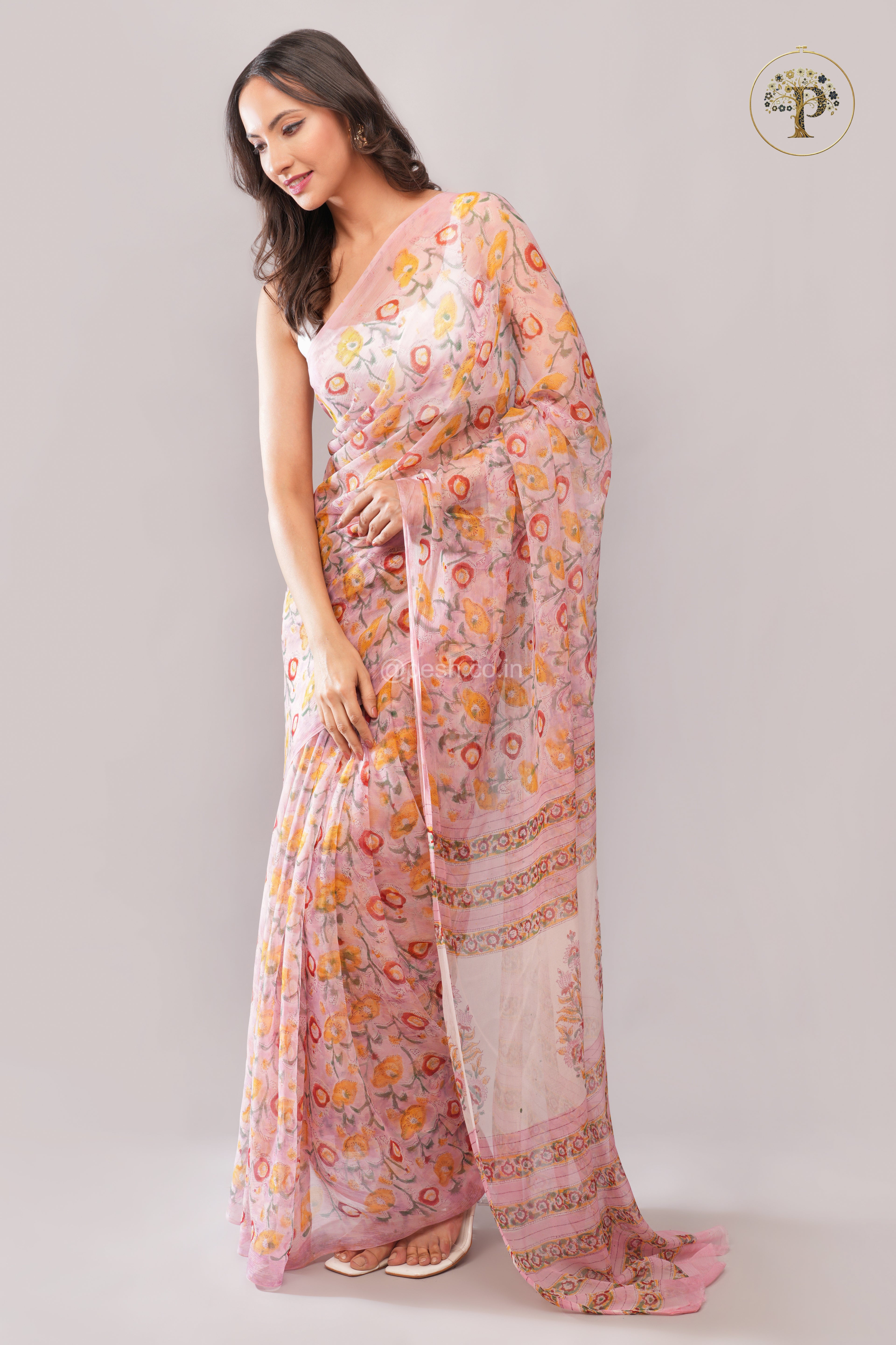 Pink Sanganeri Chiffon Saree