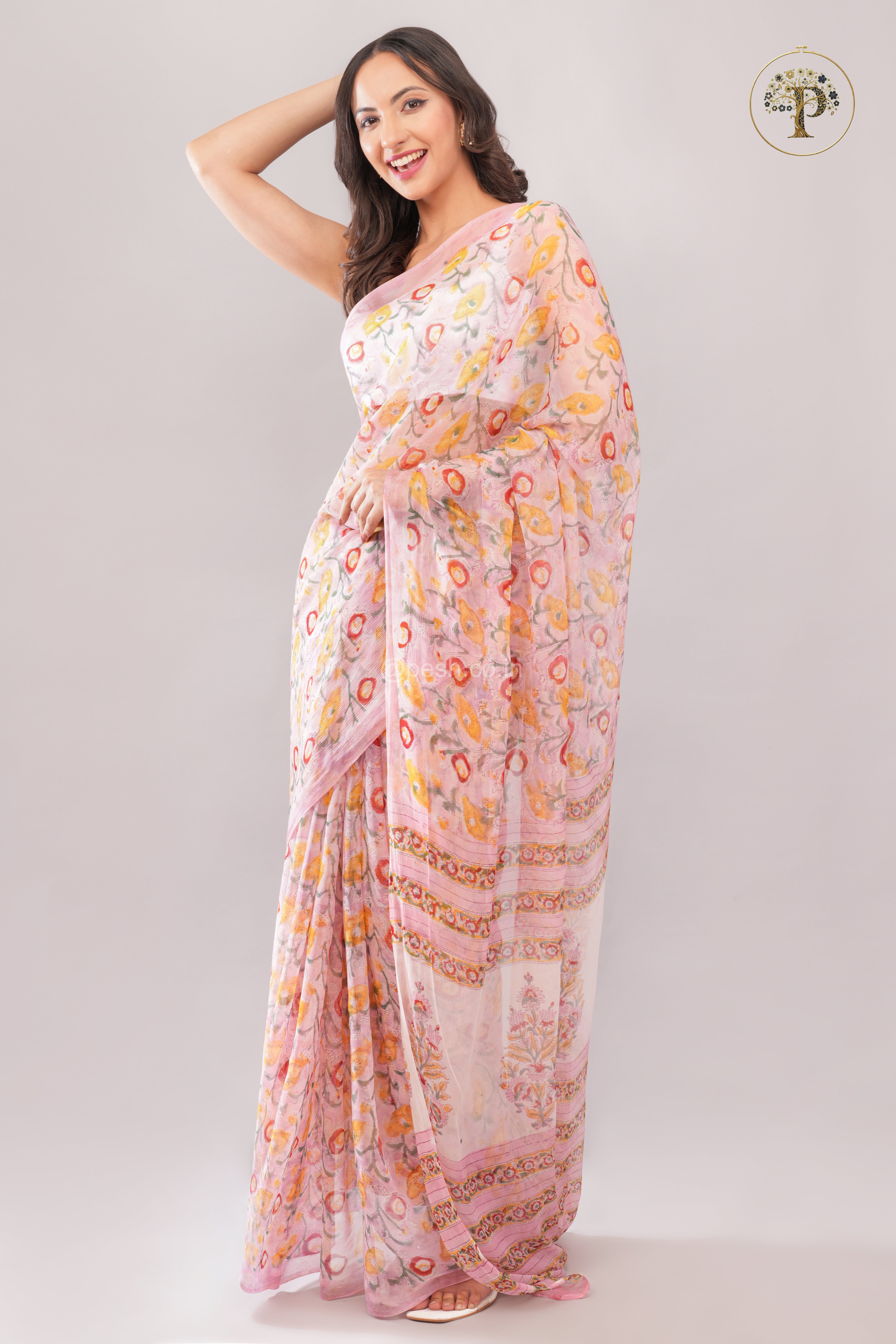 Pink Sanganeri Chiffon Saree