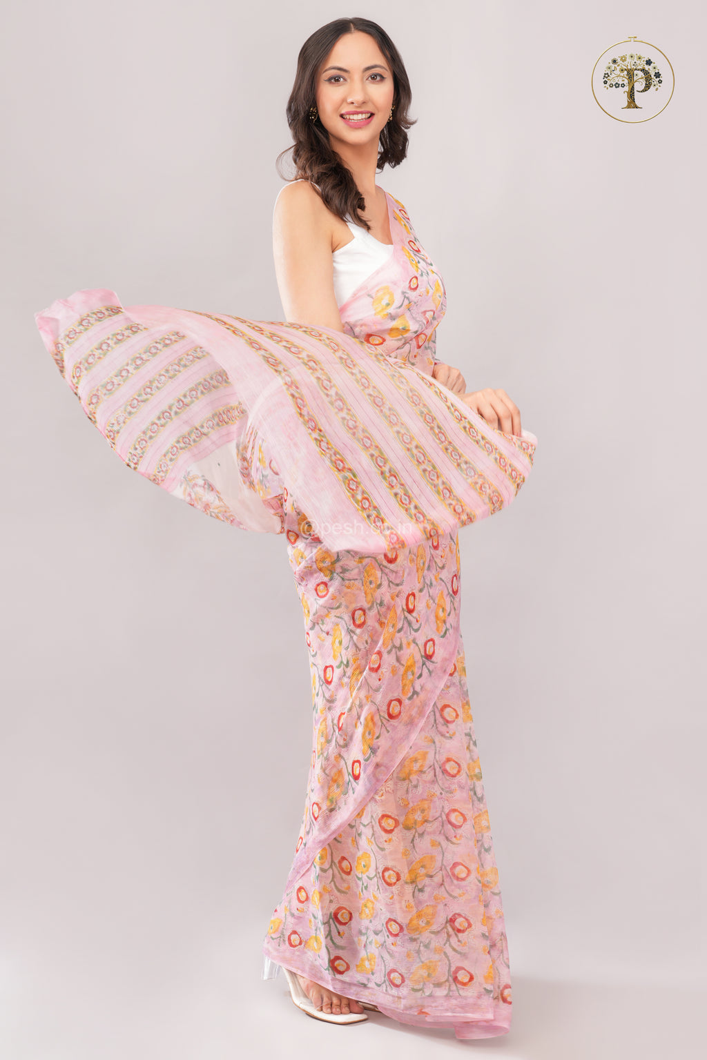 Pink Sanganeri Chiffon Saree