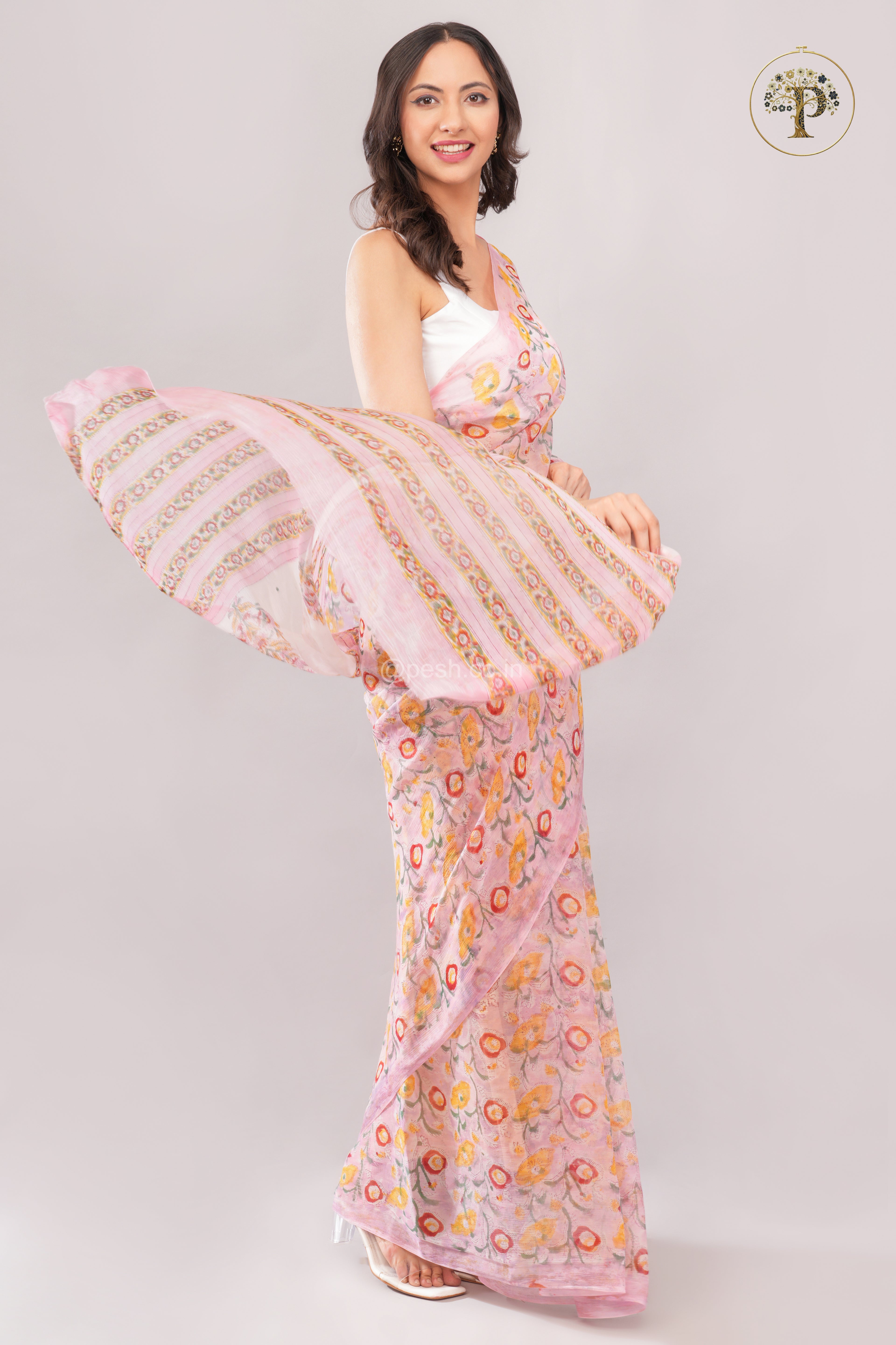Pink Sanganeri Chiffon Saree