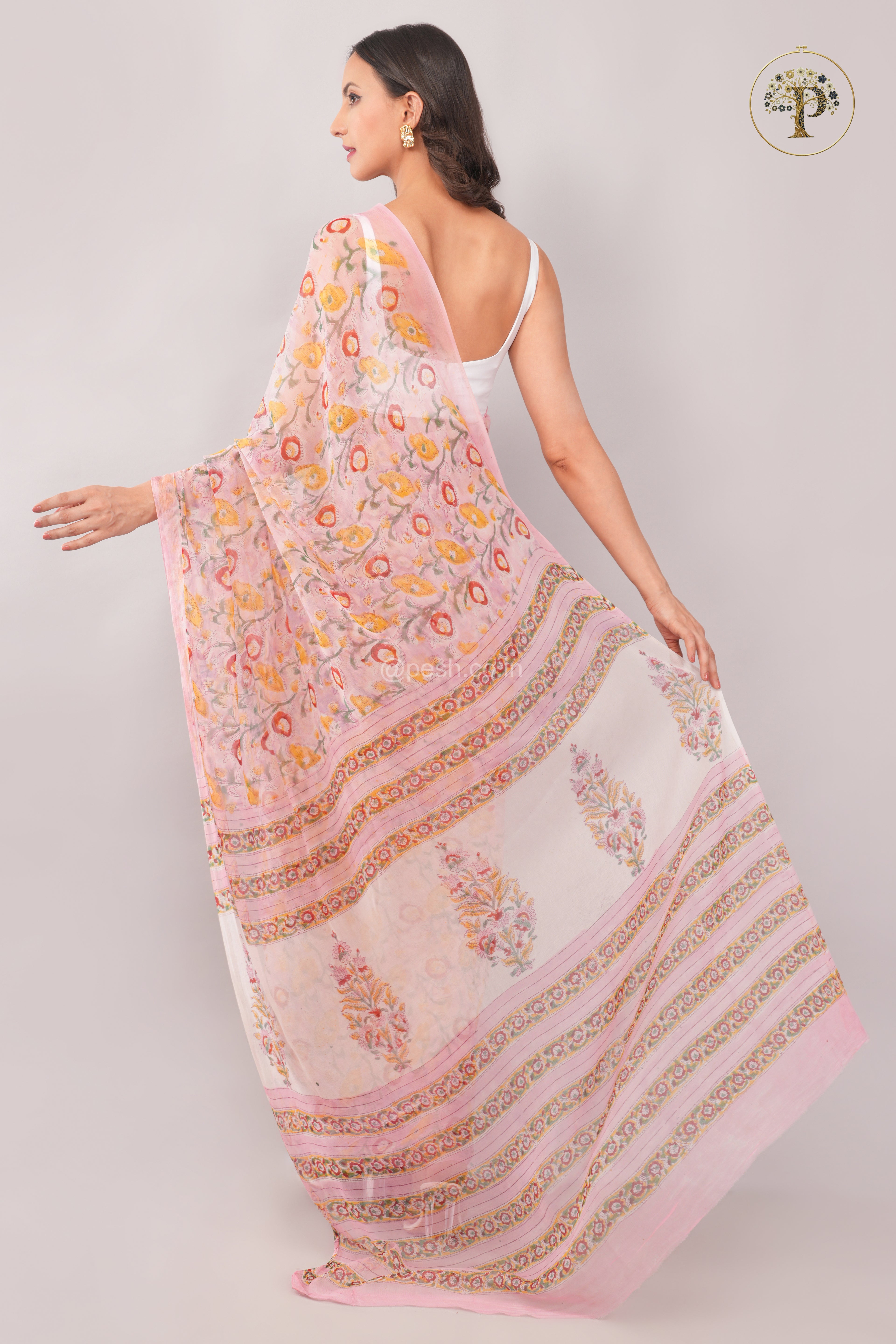 Pink Sanganeri Chiffon Saree
