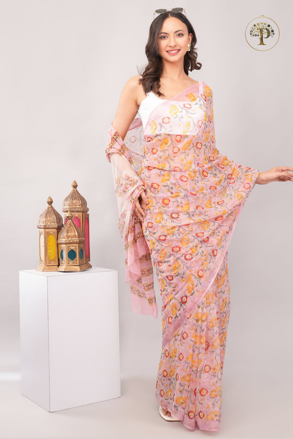 Pink Sanganeri Chiffon Saree