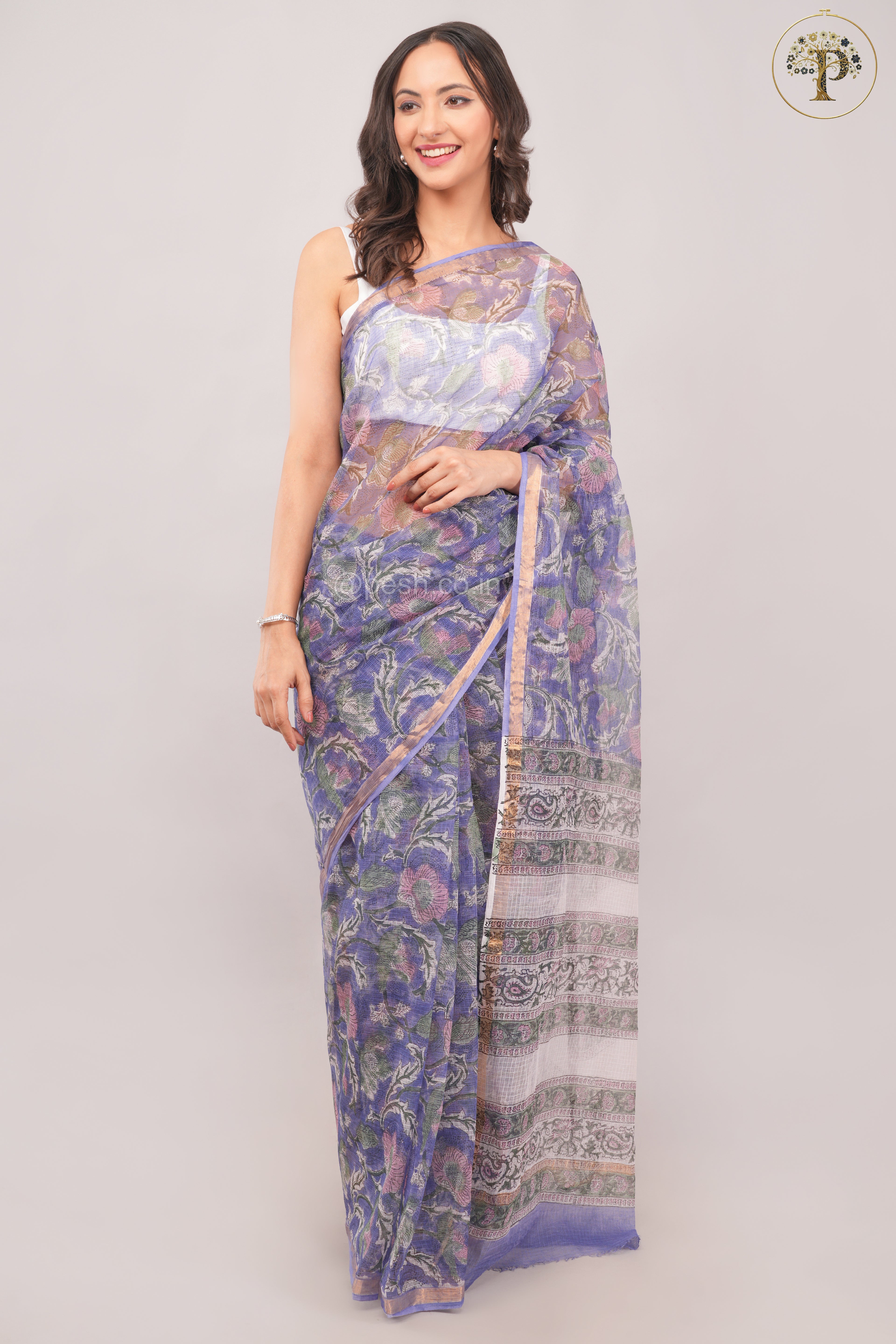 Purple- Sanganeri Kota Doria Saree