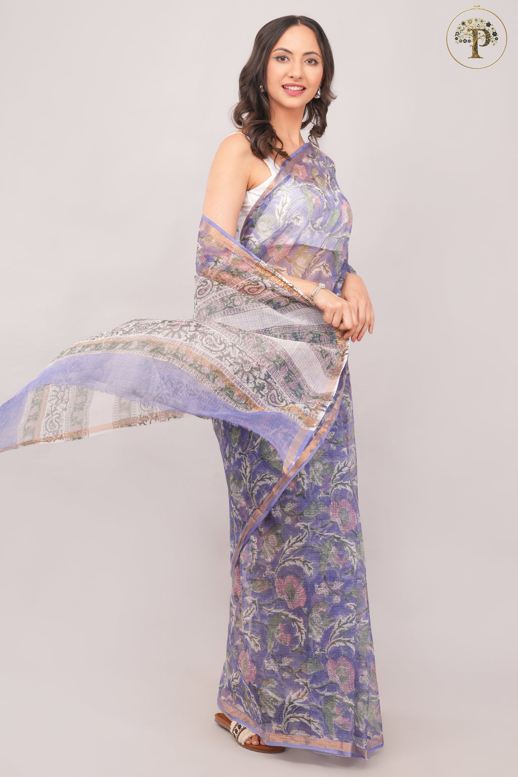 Purple- Sanganeri Kota Doria Saree