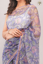 Purple- Sanganeri Kota Doria Saree