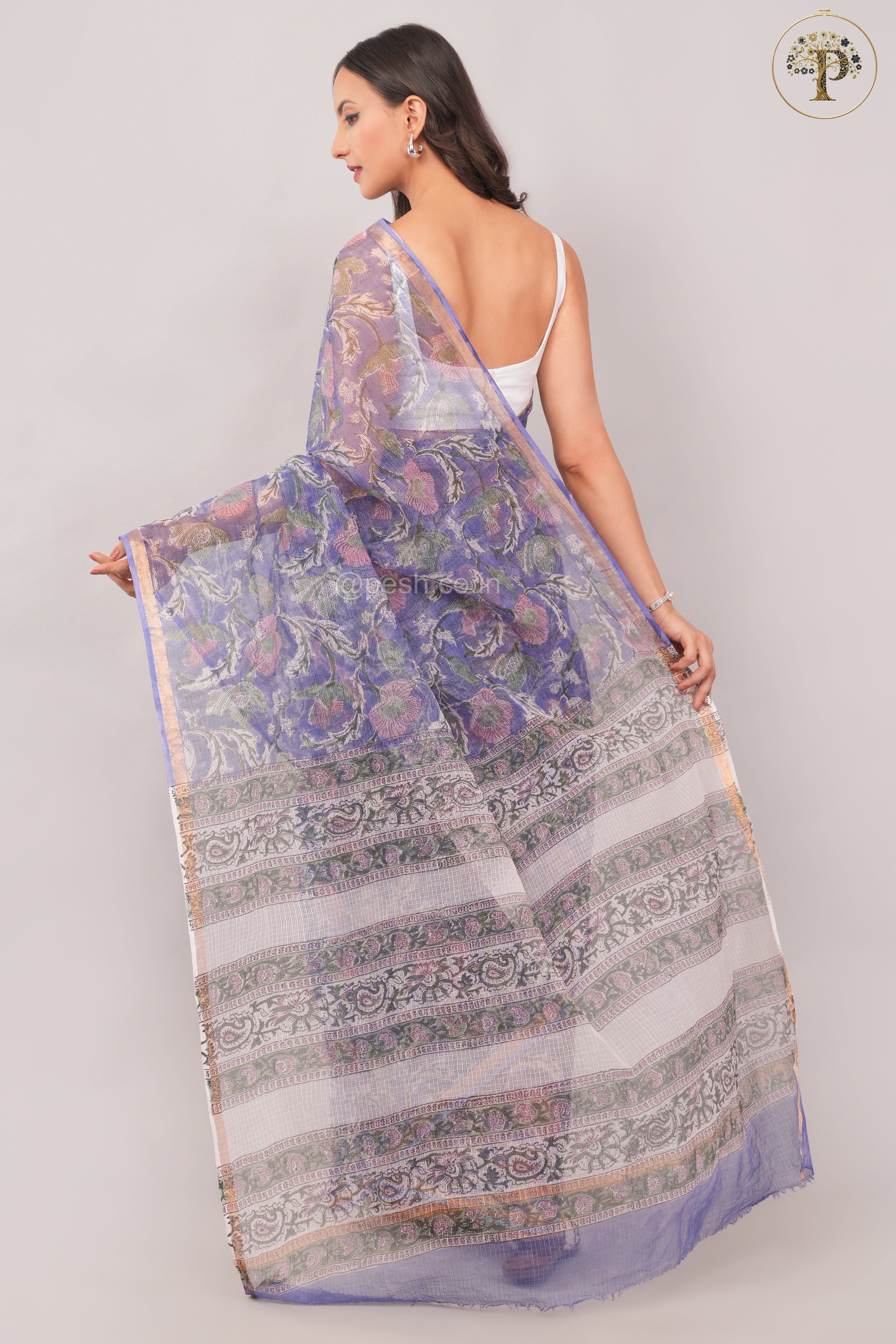 Purple- Sanganeri Kota Doria Saree