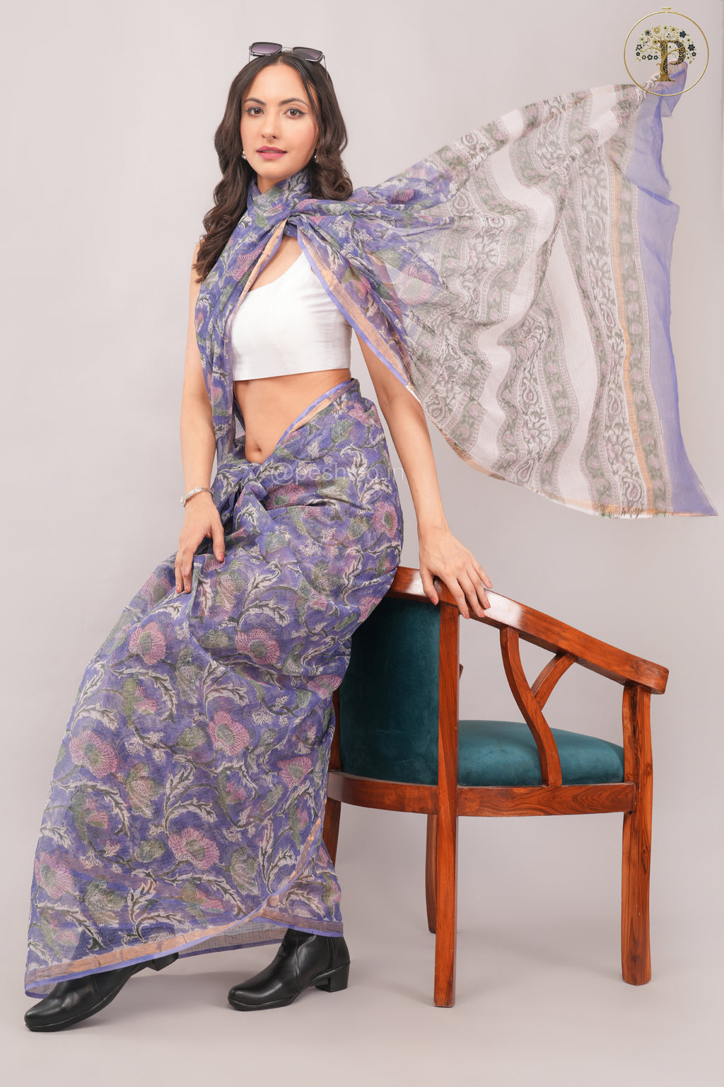 Purple- Sanganeri Kota Doria Saree