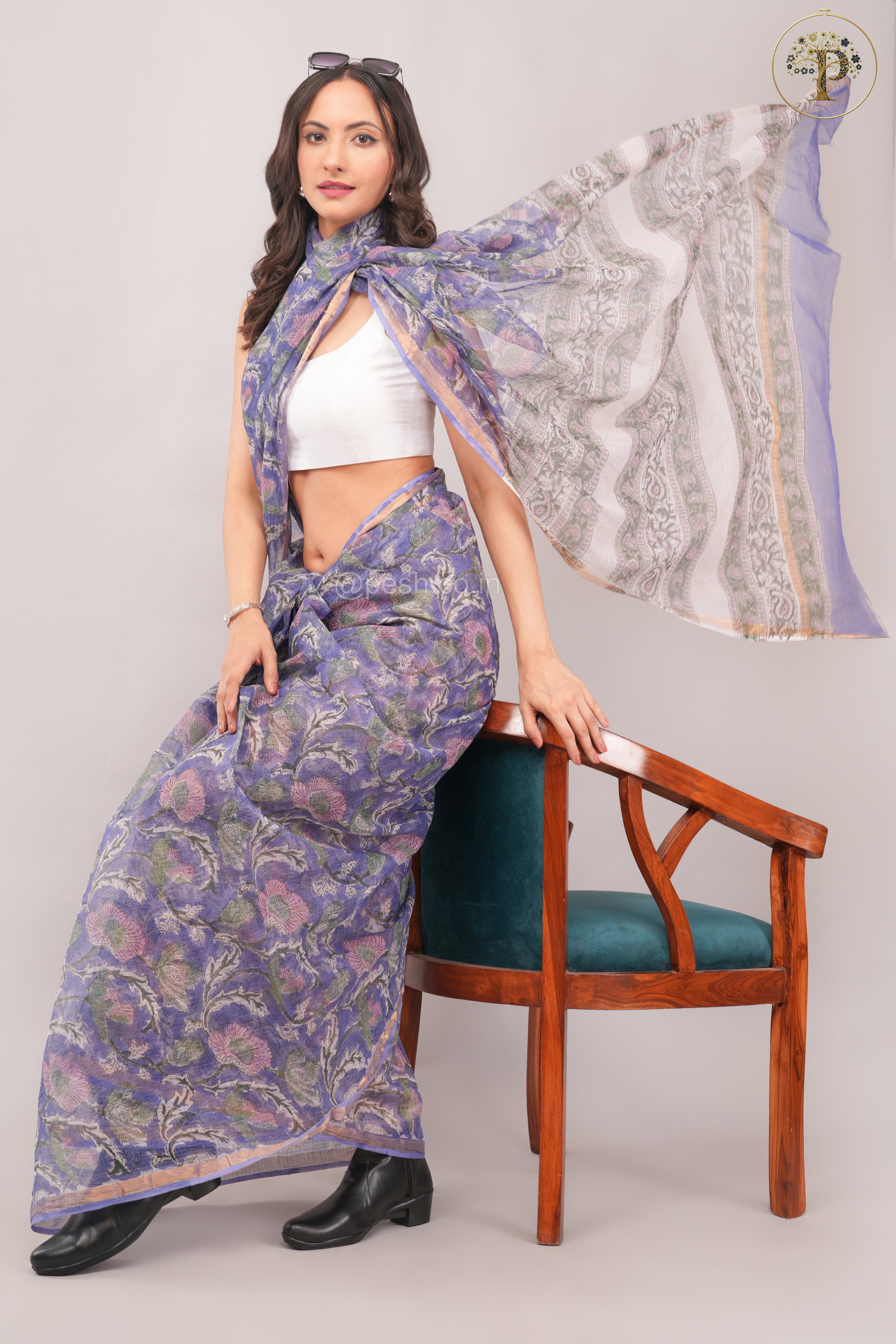 Purple- Sanganeri Kota Doria Saree