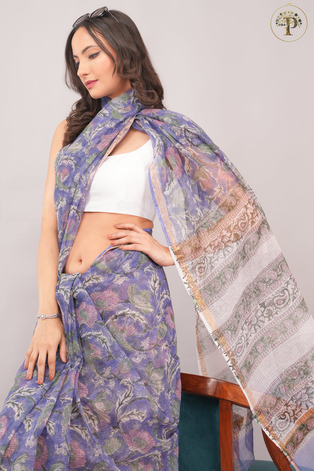 Purple- Sanganeri Kota Doria Saree