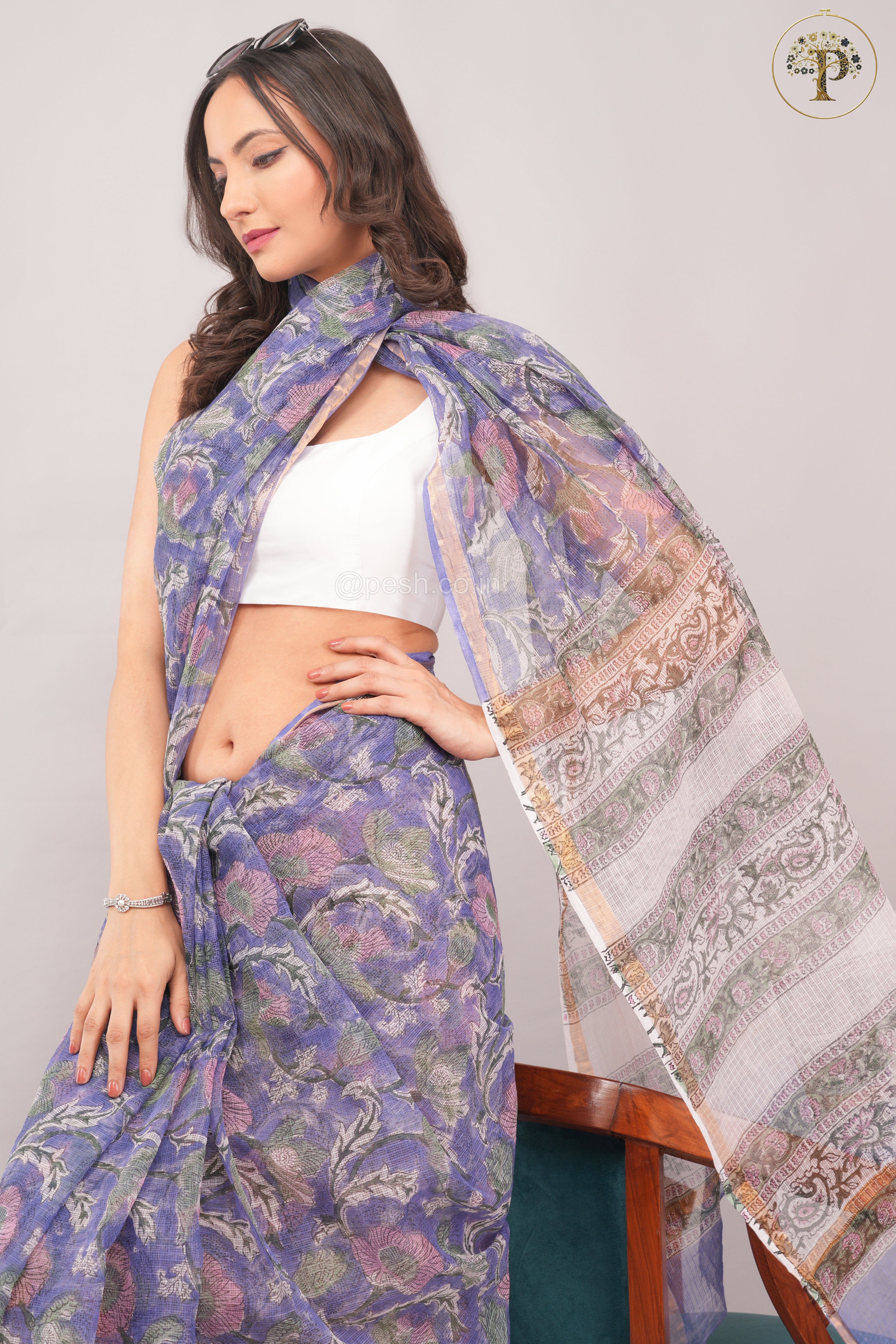 Purple- Sanganeri Kota Doria Saree