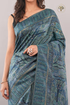 Kong Posh Jade Blue Kashmiri Jamawari Saree