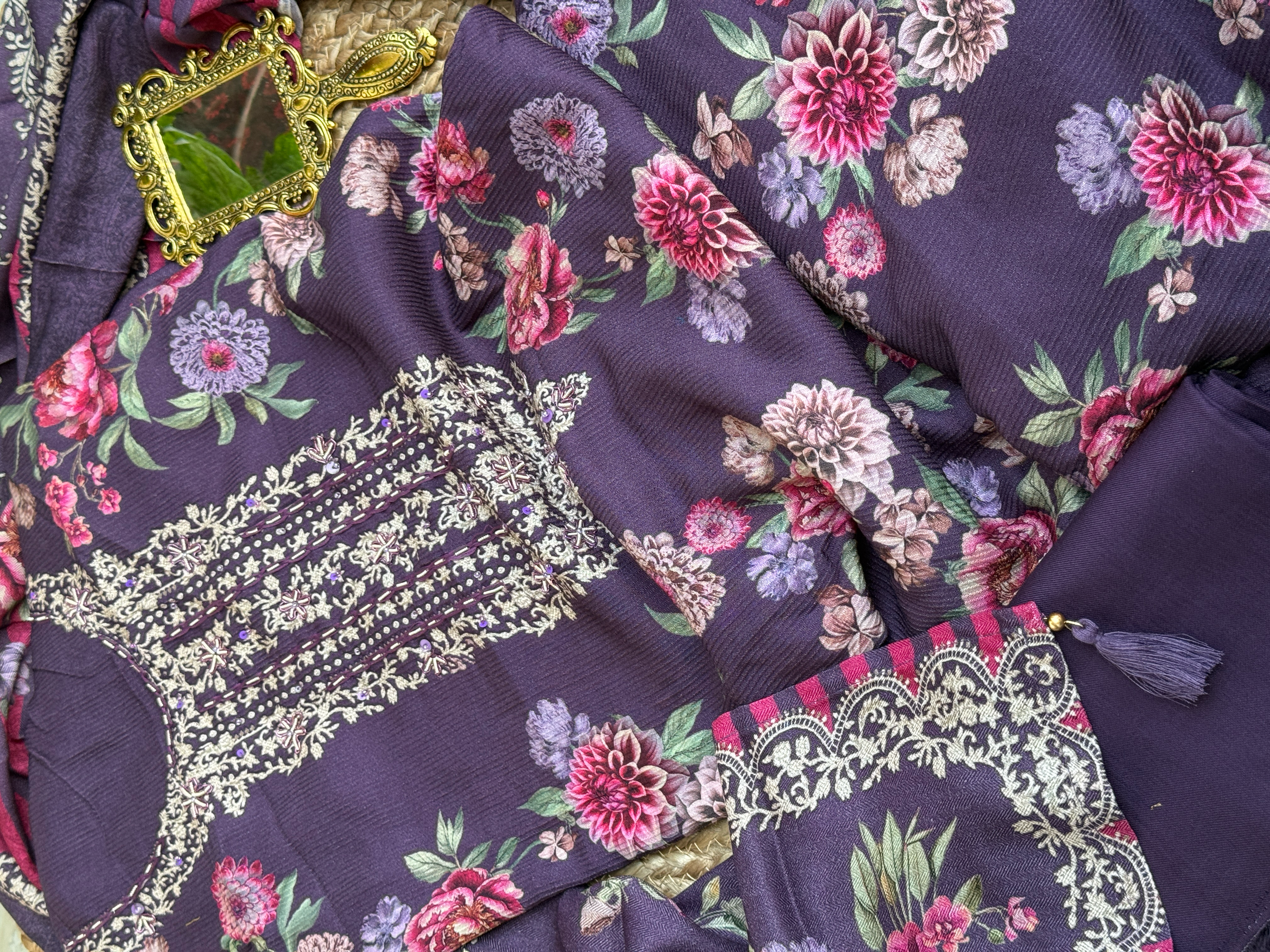 Corded Pashmina with Resham Handwork