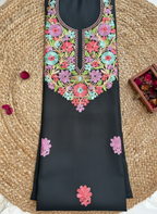 Midnight Black Multi-Color Aari Yoke Kurta Set