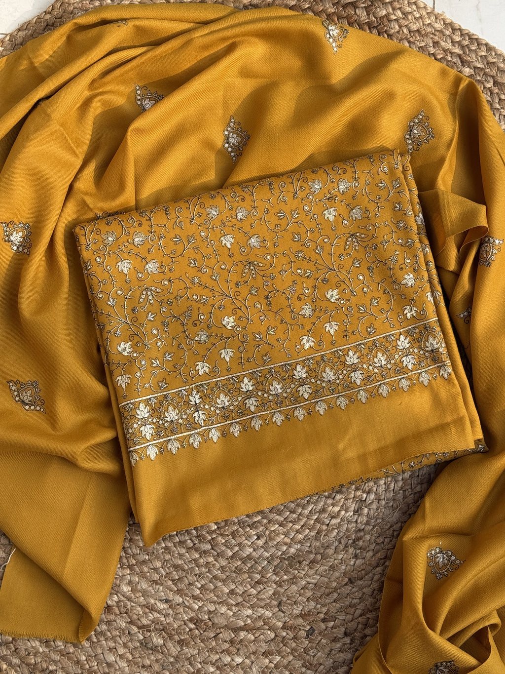 Mustard Yellow Suit with Silver Embroidery