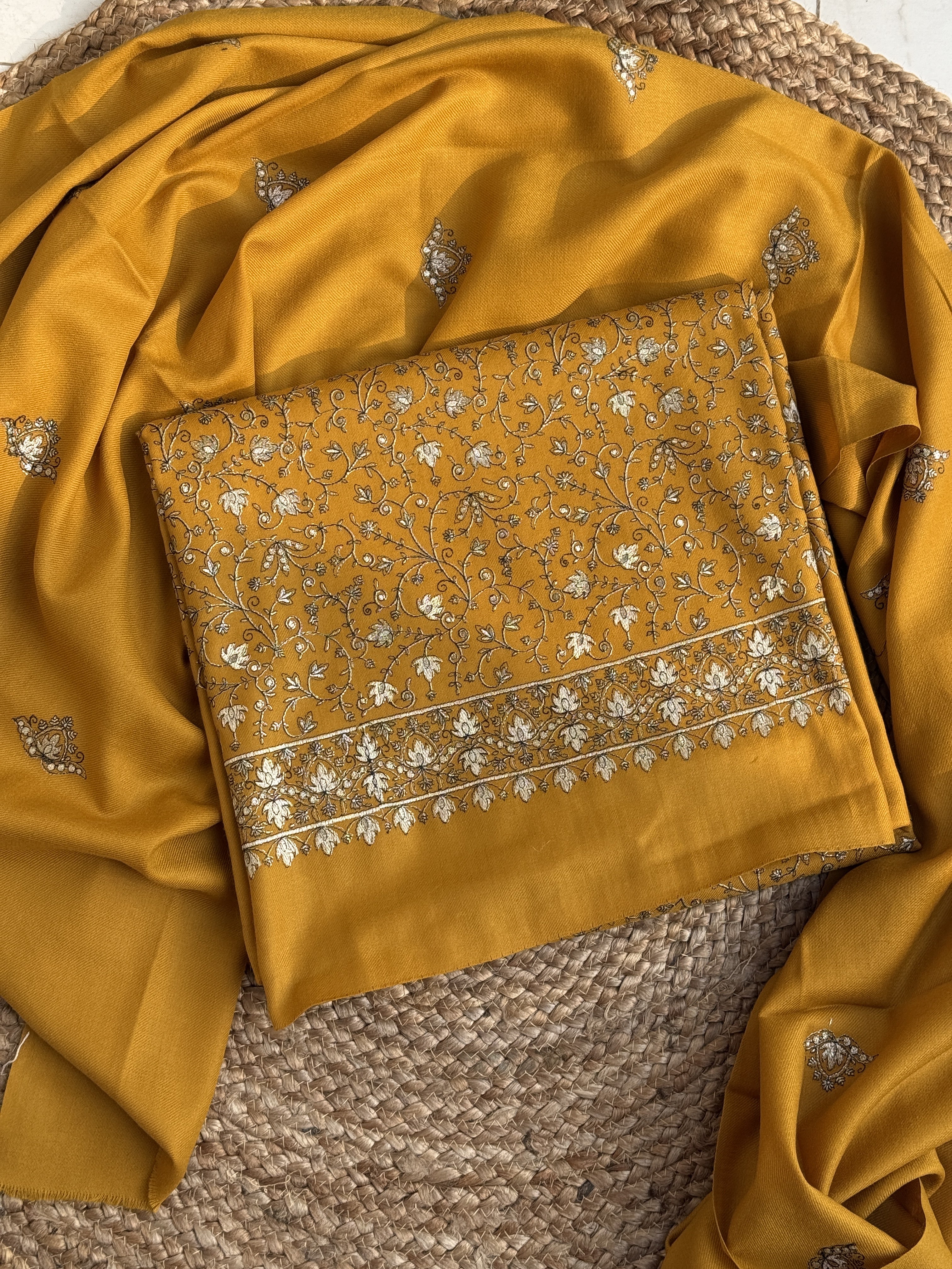 Mustard Yellow Suit with Silver Embroidery
