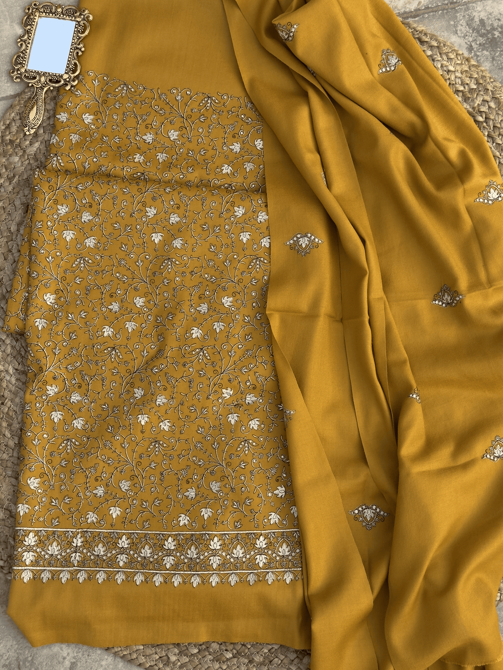 Mustard Yellow Suit with Silver Embroidery
