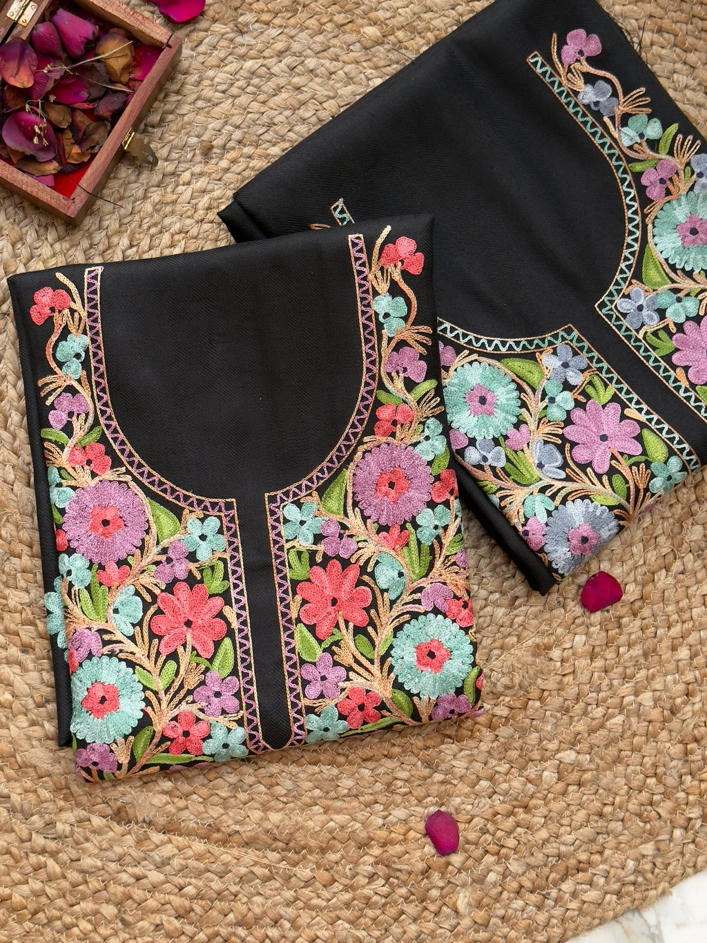 Midnight Black Multi-Color Aari Yoke Kurta Set