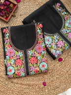 Midnight Black Multi-Color Aari Yoke Kurta Set