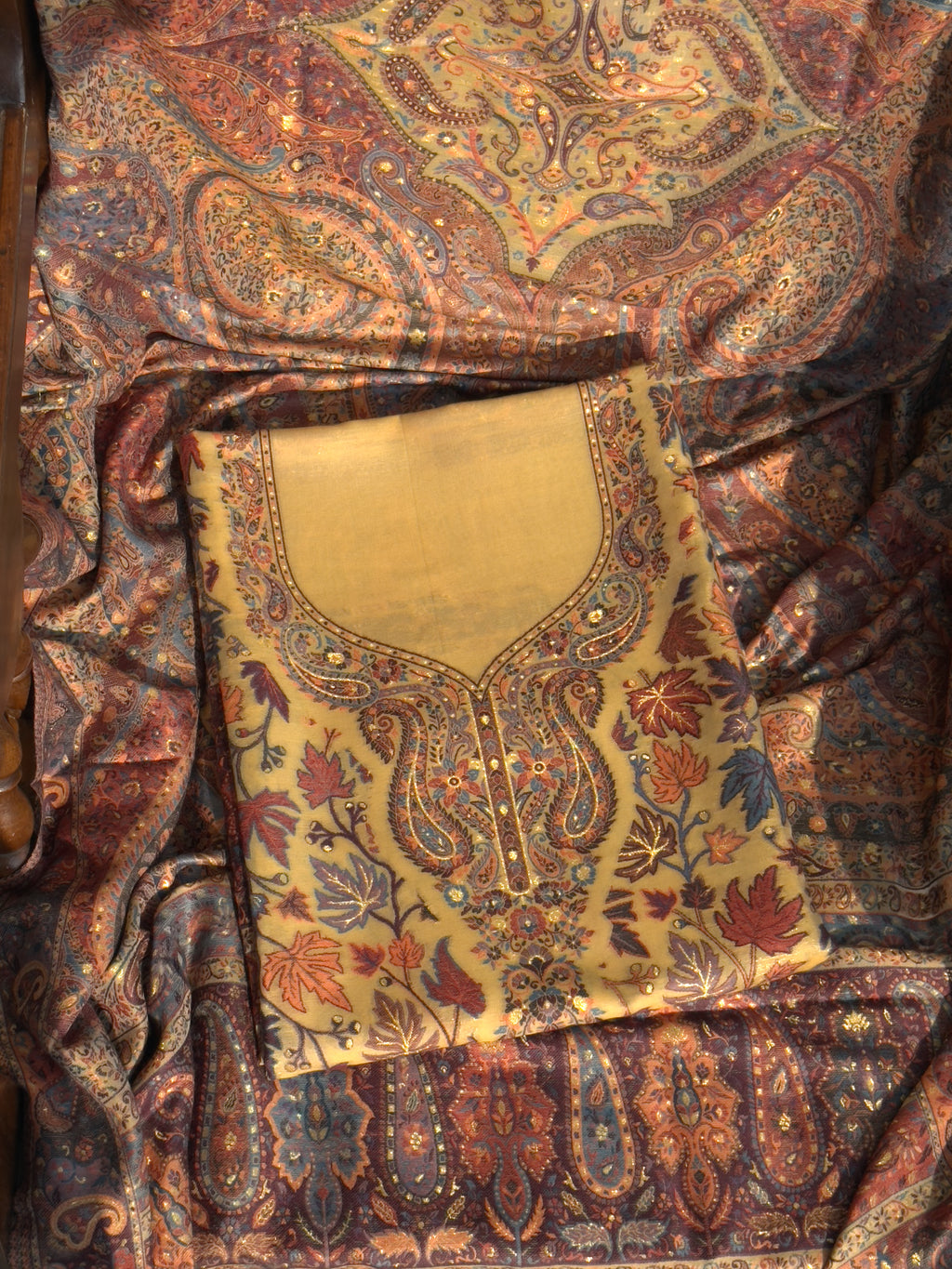 Mustard Yellow Kashmiri Kani Silk Suit