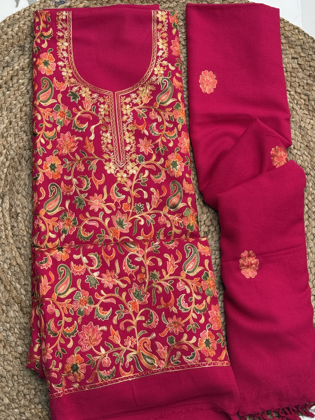 Rani Pink Kashmiri Aari Embroidery Suit