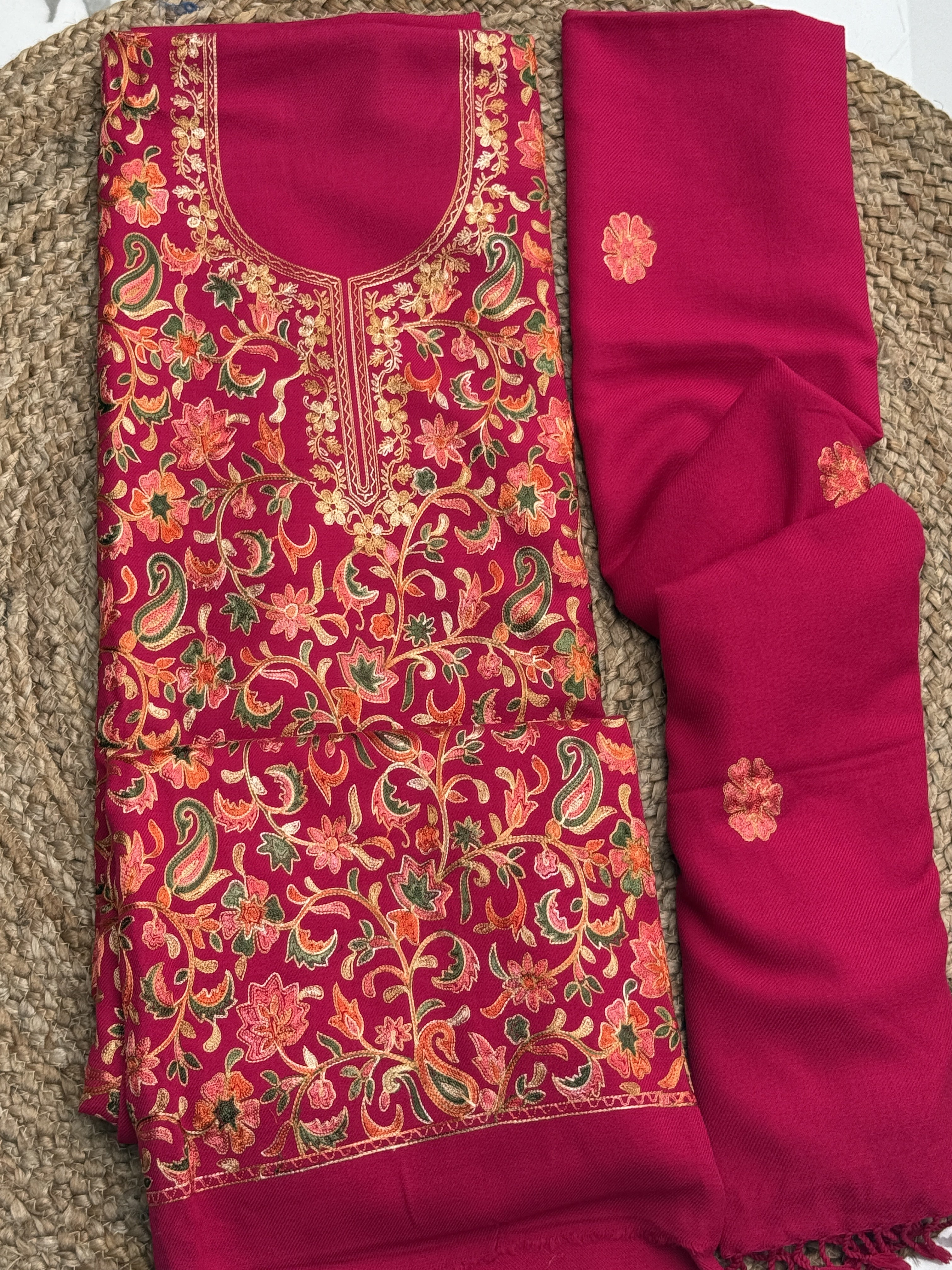 Rani Pink Kashmiri Aari Embroidery Suit