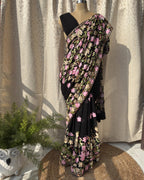 Midnight Black Georgette Saree in Multi-Color Resham Aari