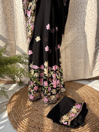 Midnight Black Georgette Saree in Multi-Color Resham Aari