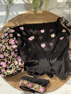 Midnight Black Georgette Saree in Multi-Color Resham Aari