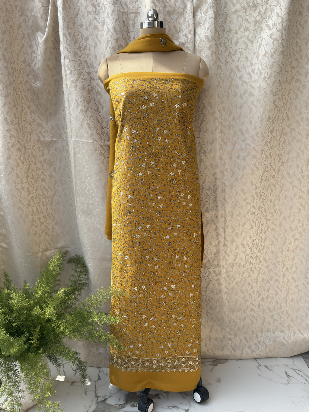 Mustard Yellow Suit with Silver Embroidery