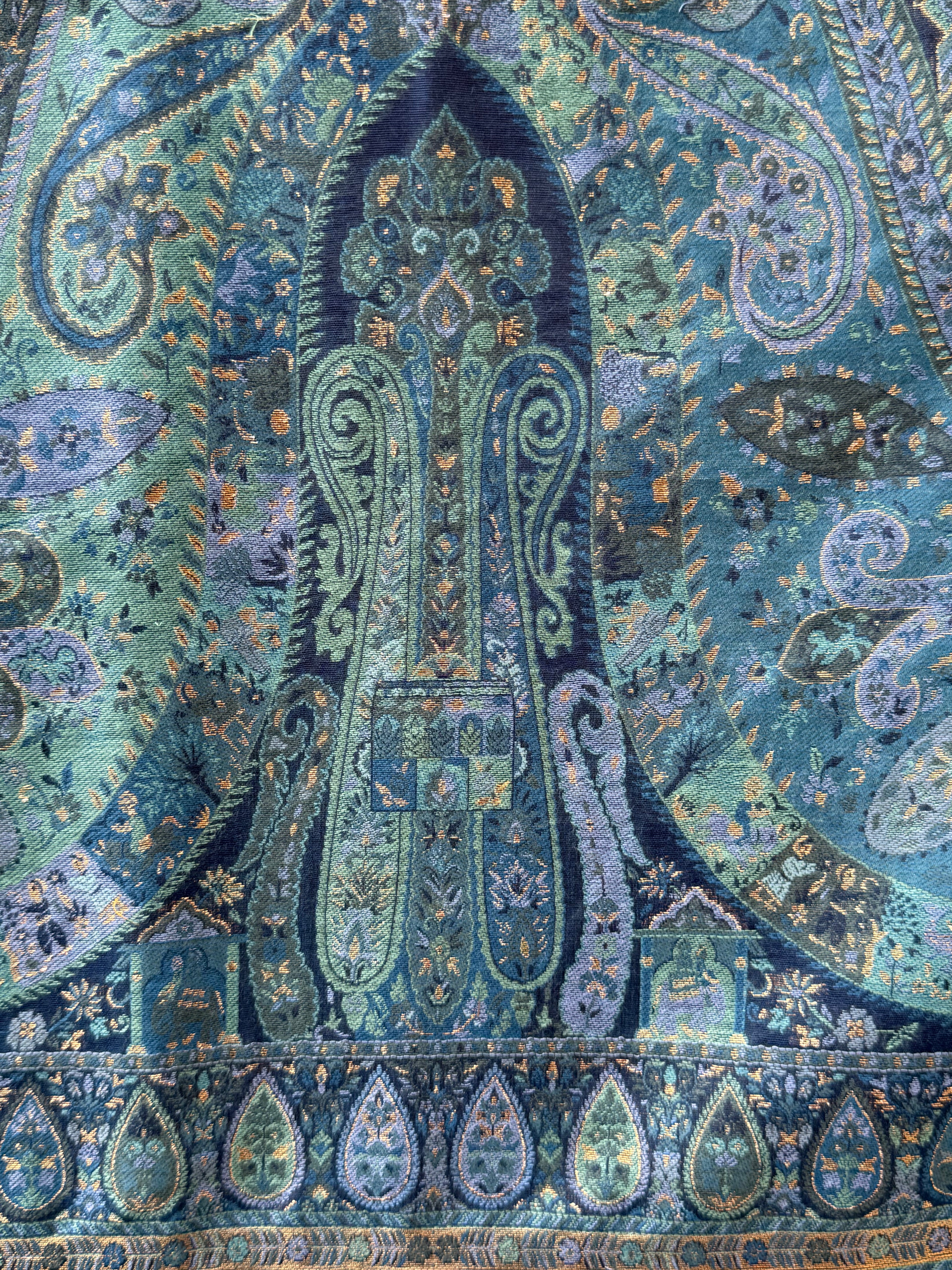 Jade Blue Green Kashmiri Jamawari Silk Saree