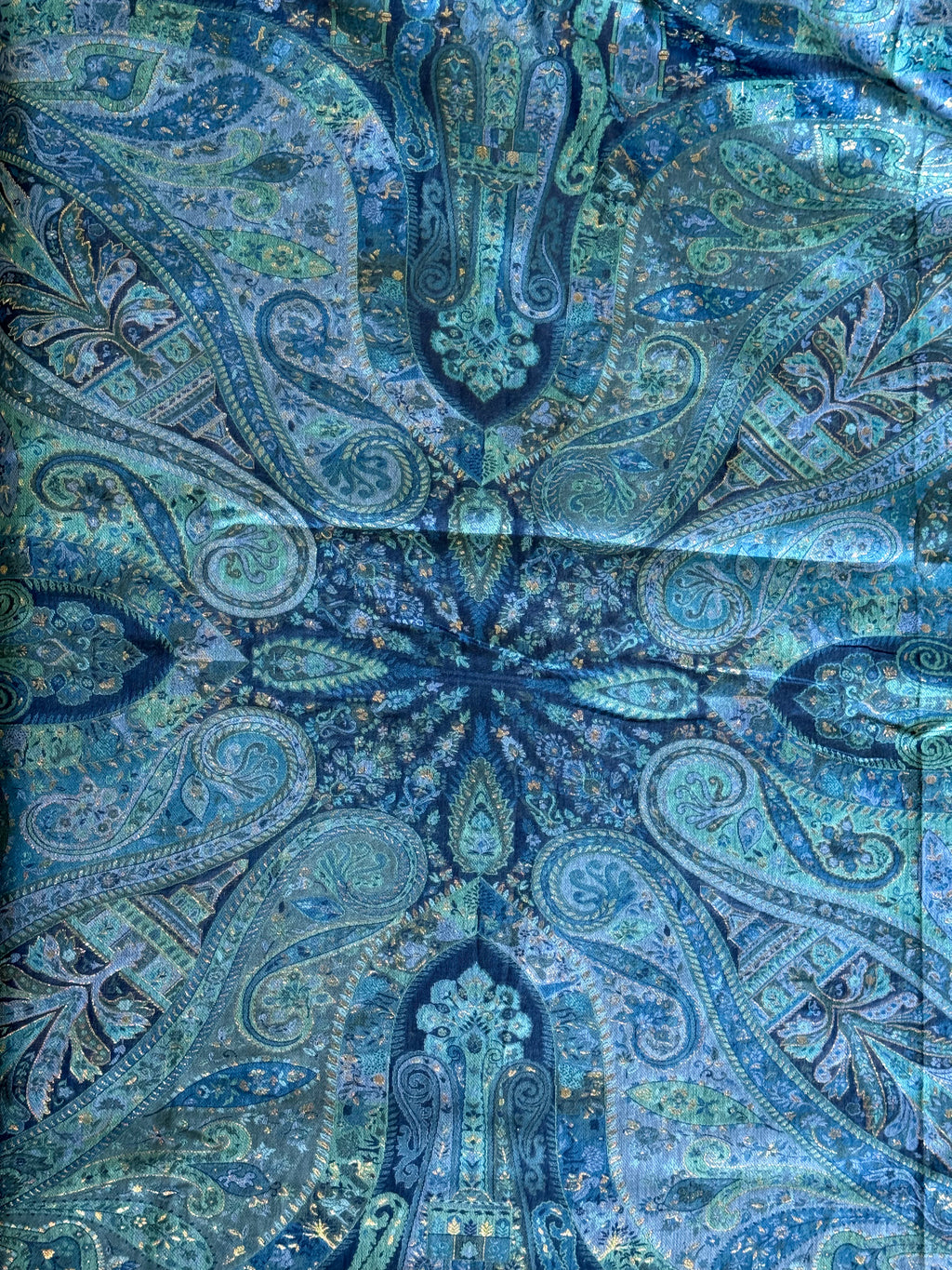 Jade Blue Green Kashmiri Jamawari Silk Saree