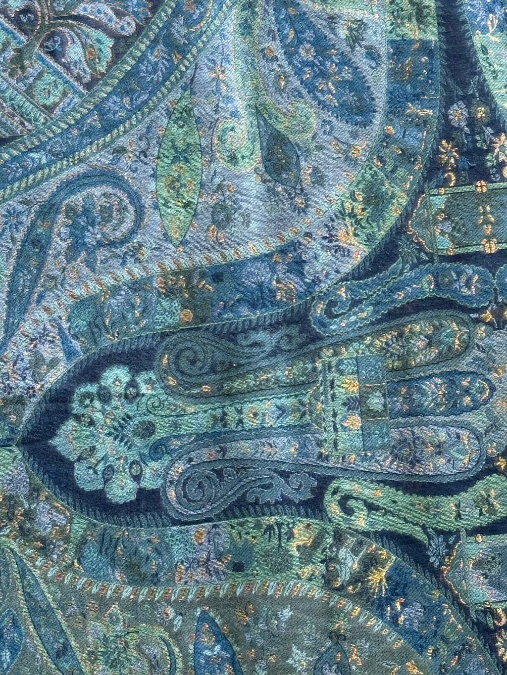 Jade Blue Green Kashmiri Jamawari Silk Saree