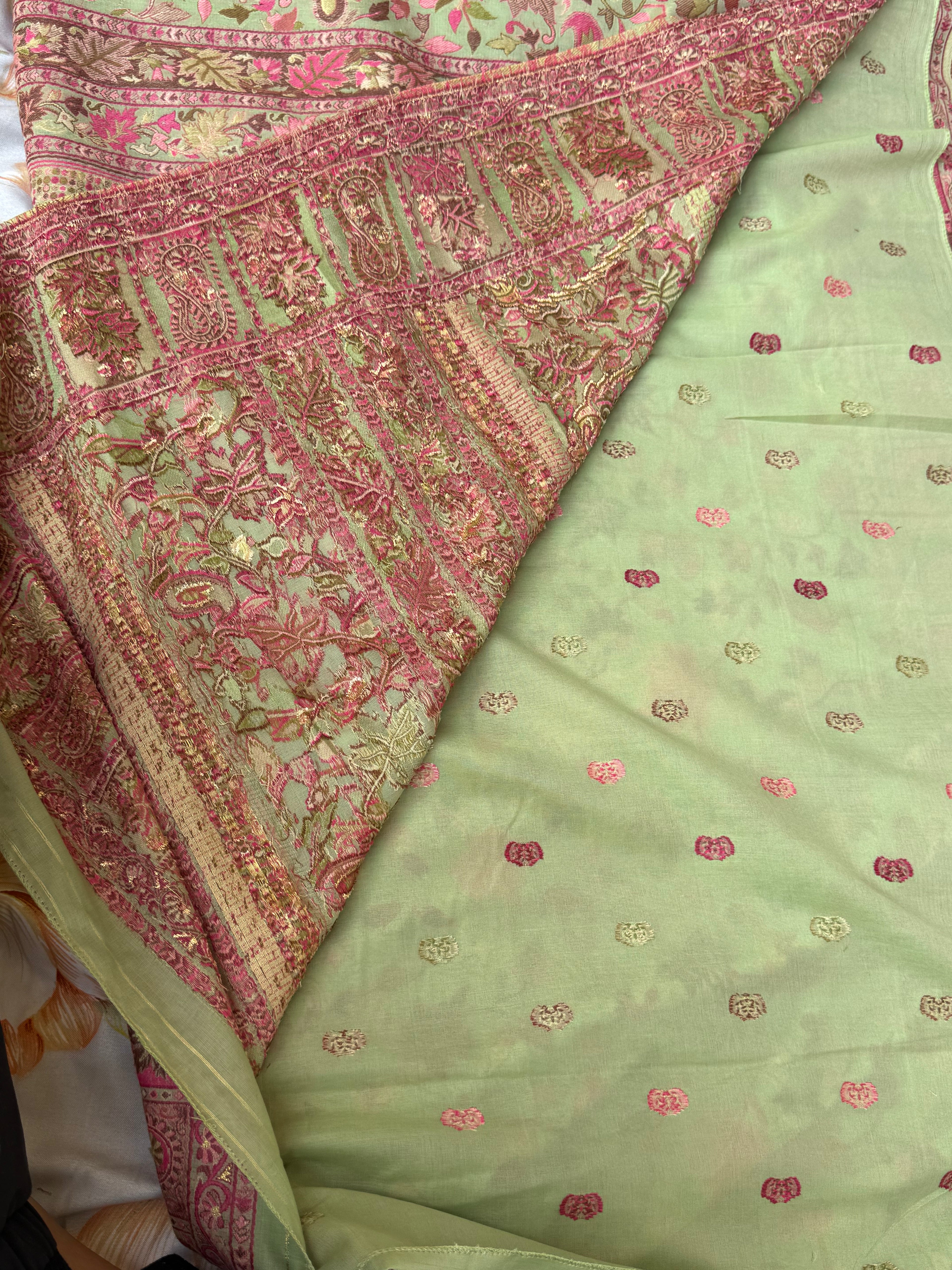 Pista Green Kashmiri Kani Silk Saree