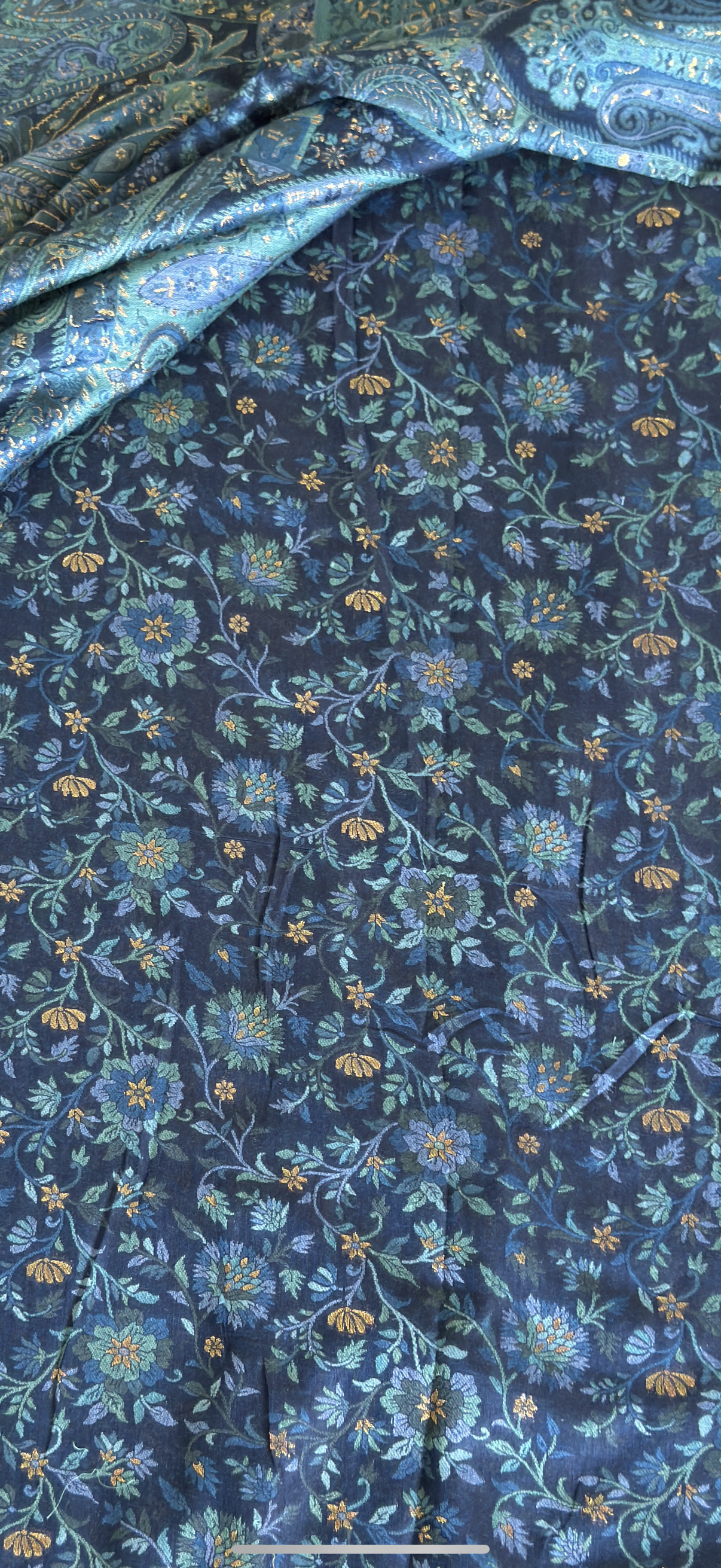 Jade Blue Green Kashmiri Jamawari Silk Saree