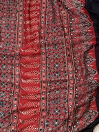 Surkh - Pure Modal Silk Handblocked Ajrakh Saree with Stitched Real Mirrors