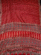 Surkh - Pure Modal Silk Handblocked Ajrakh Saree with Stitched Real Mirrors