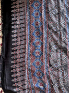 Siyah- Pure Modal Silk Handblocked Ajrakh Saree with Stitched Real Mirrors